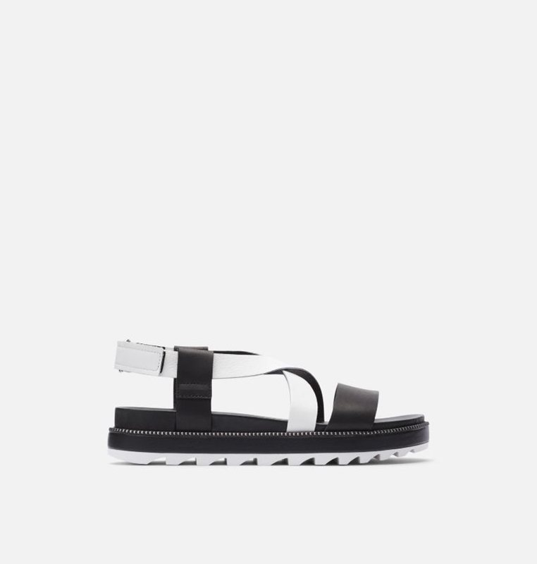 Womens Sandals Black/White - Sorel Roaming™ Criss Cross Flat - 238-DWFCBI